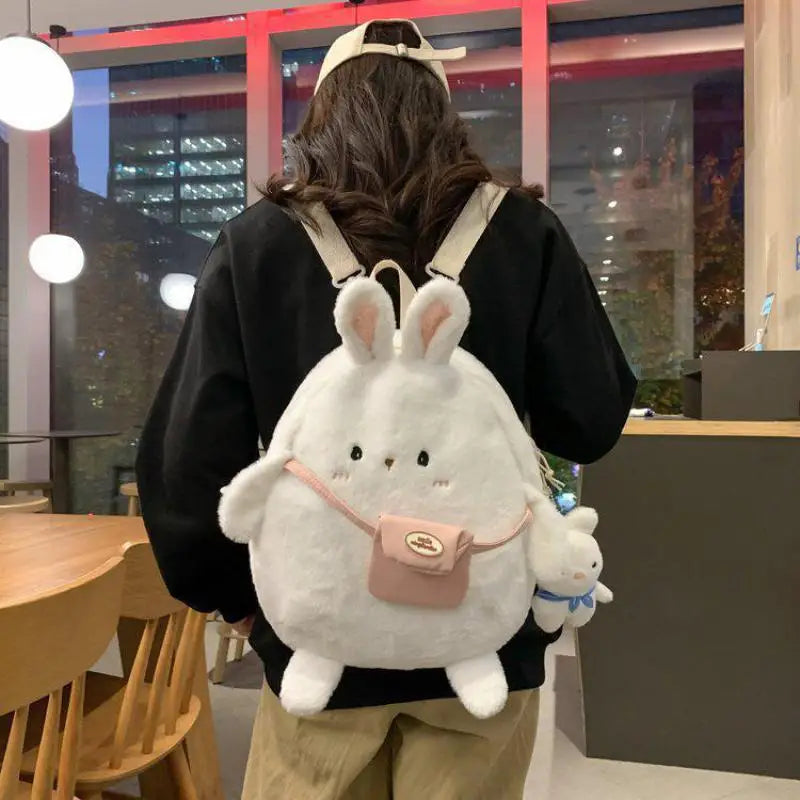 Mochila de conejo de peluche de dibujos animados kawaii