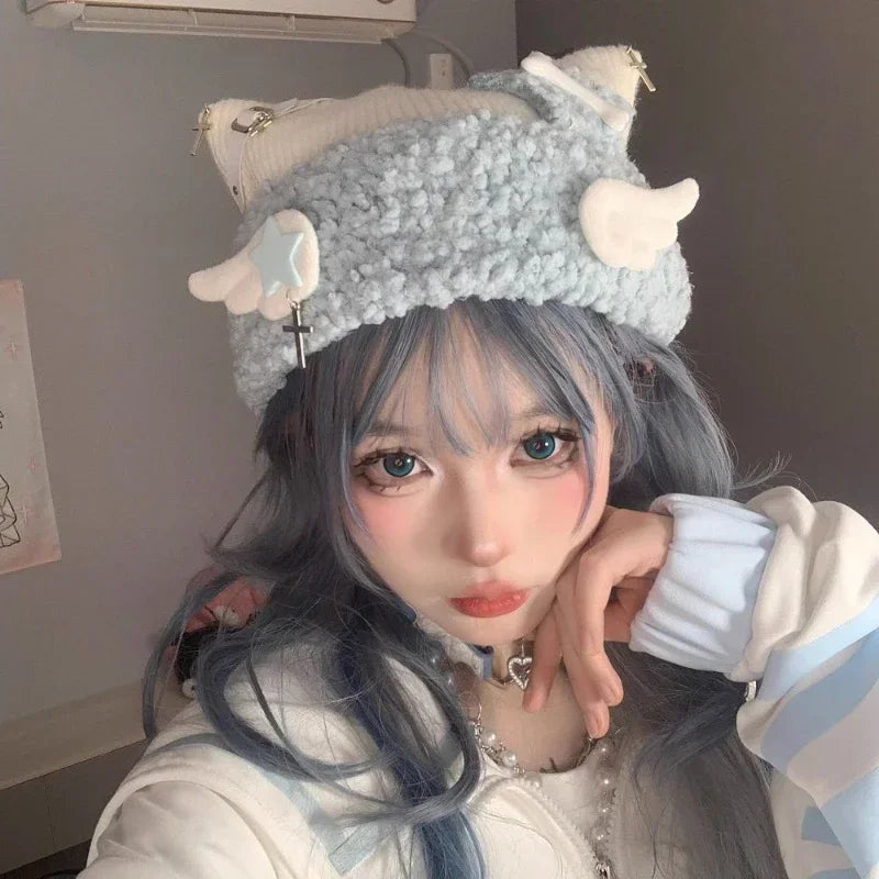 Gorro de invierno pastel de Harajuku