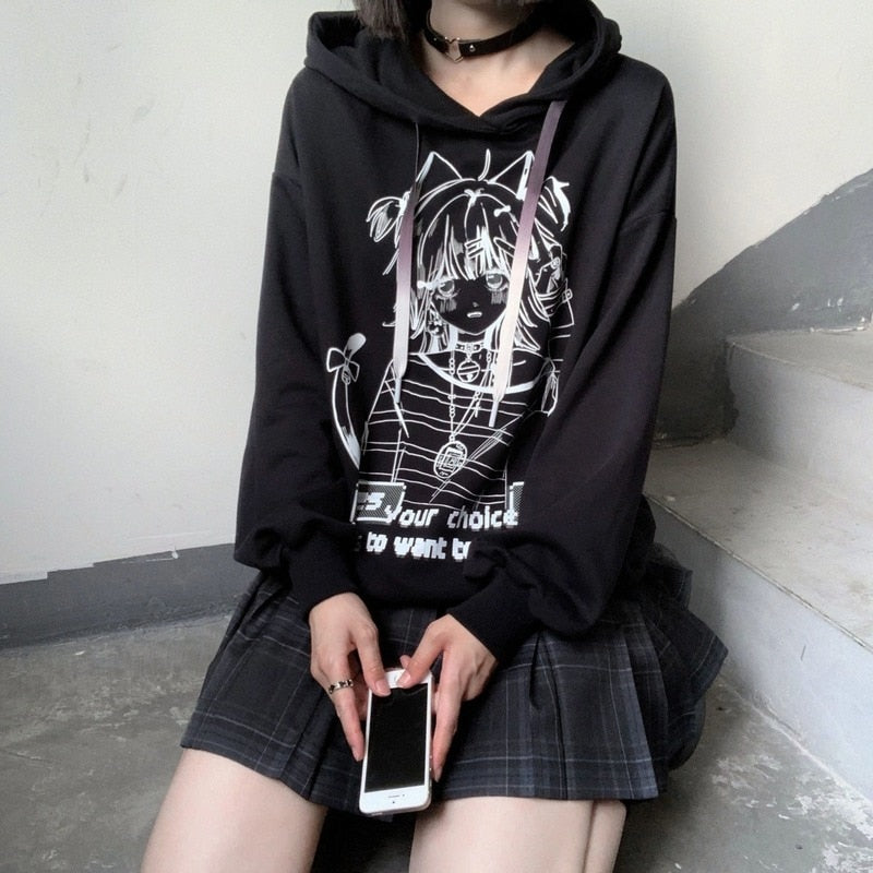 Sudadera con capucha oscura de estilo anime gótico