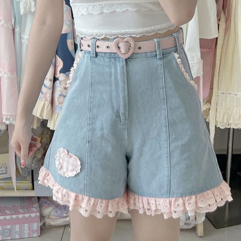 Vintage Shorts mit Spitzenrüschen