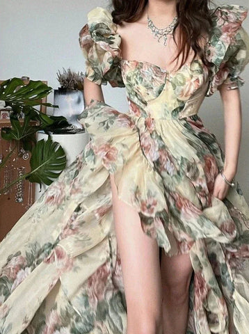 Elegante vestido de fiesta floral