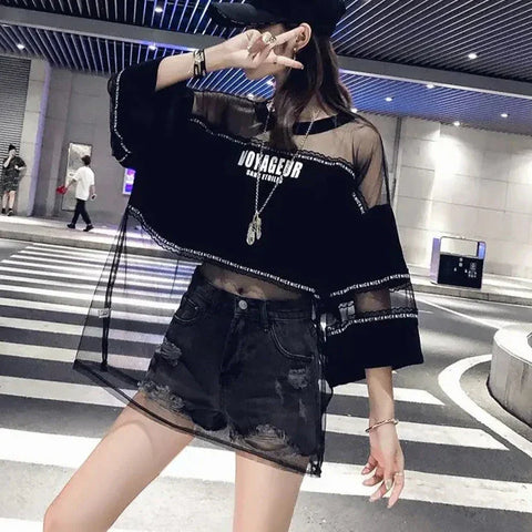 Top de malla transparente estilo hip hop 