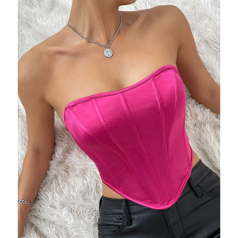 Mona - Strapless Fishbone Corset Crop Top