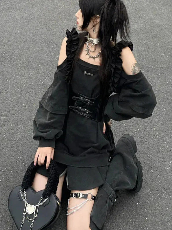 Conjunto de ropa punk de Harajuku: vestido y calentadores de piernas