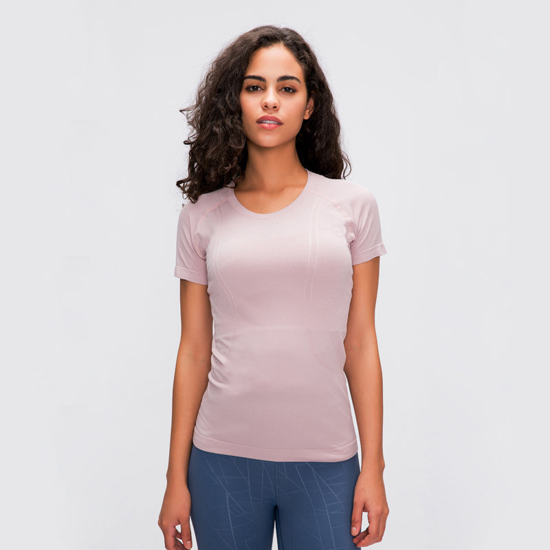 Camiseta de yoga y fitness de manga corta elástica y suave para mujer