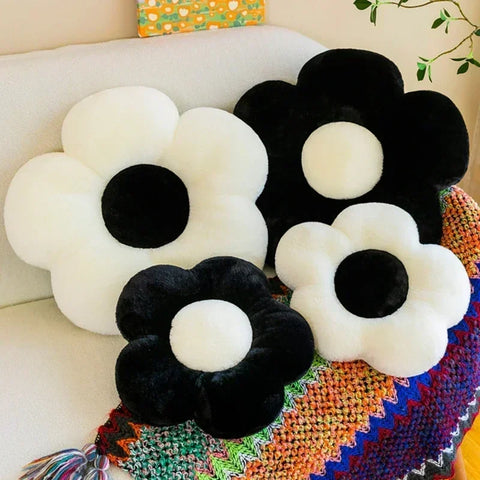 Cute Black & White Flower Soft Pillow