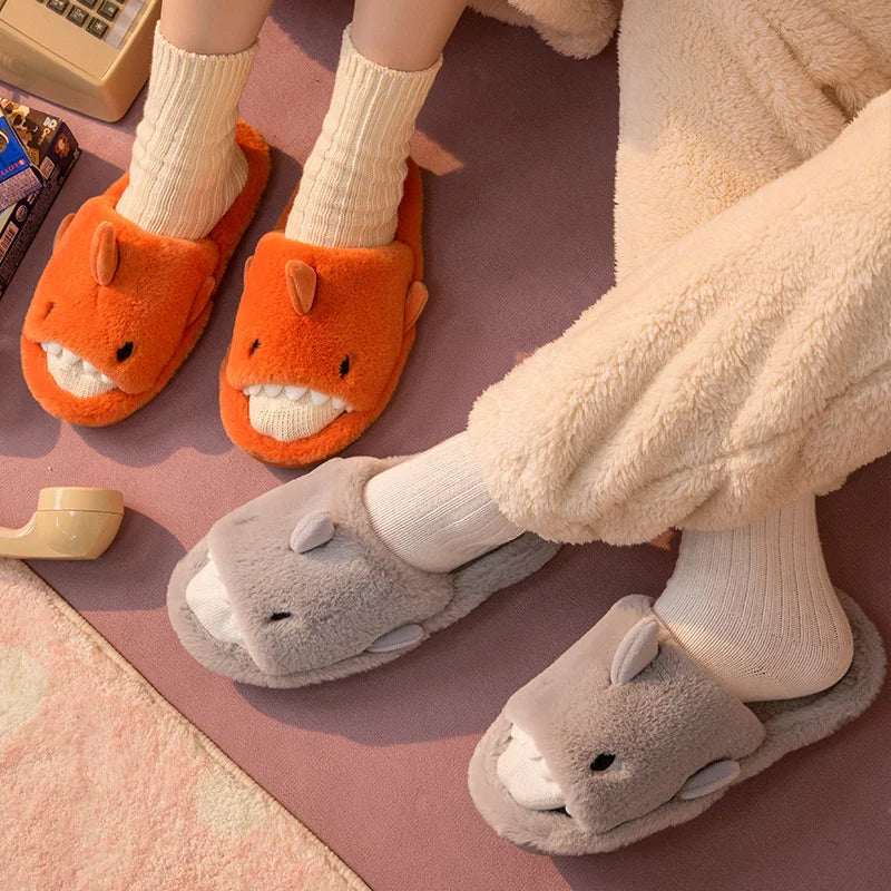 Pantuflas kawaii con forma de tiburón de dibujos animados