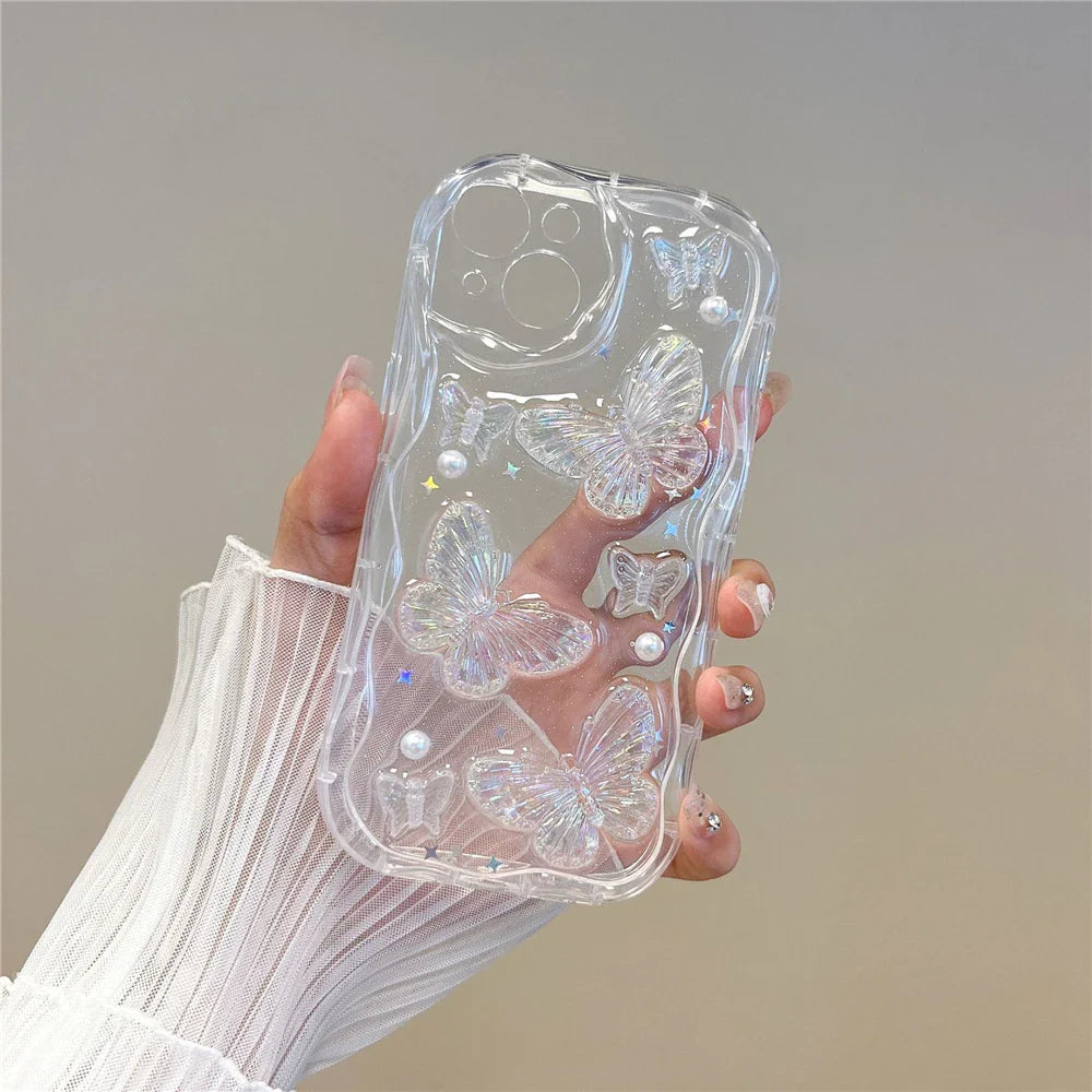 Bonita funda transparente para iPhone con forma de mariposa