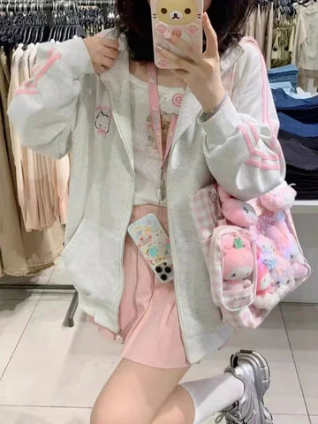 Suéter con cremallera kawaii de estilo harajuku