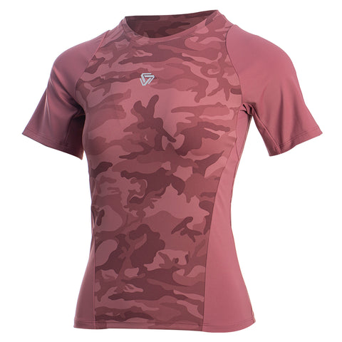 Top deportivo de manga corta con estampado de camuflaje para mujer