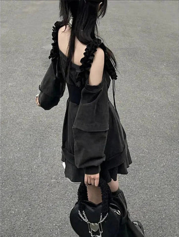 Conjunto de ropa punk de Harajuku: vestido y calentadores de piernas