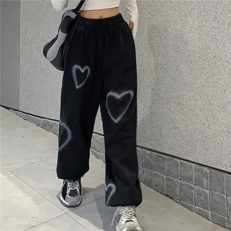 Pantalones con estampado de corazones Y2k