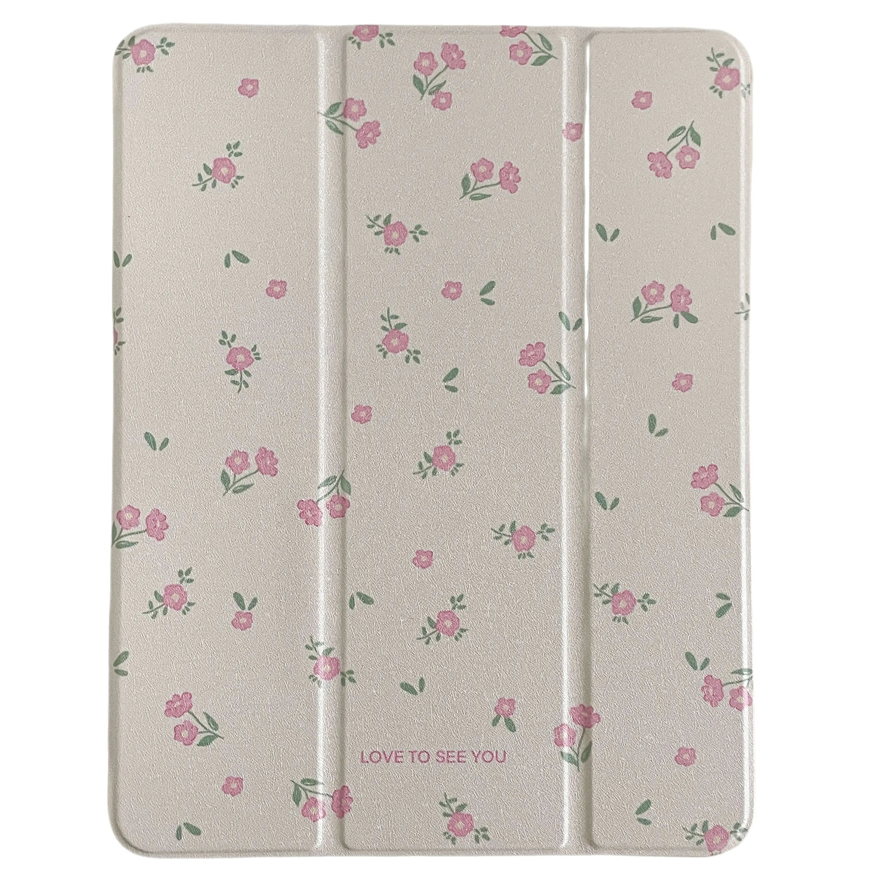 Bonita funda para iPad con diseño de flores blancas