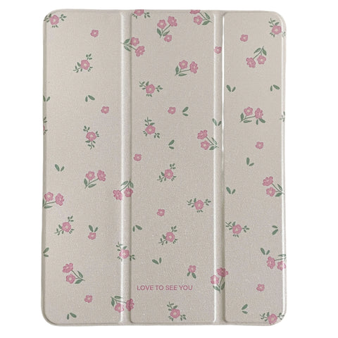 Bonita funda para iPad con diseño de flores blancas