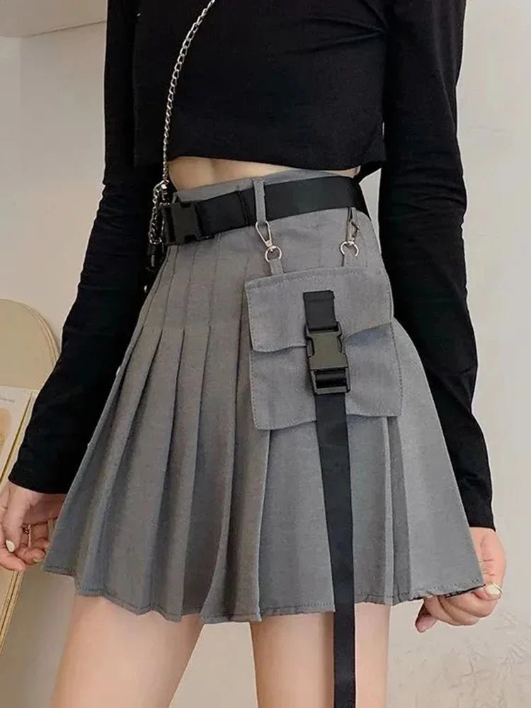 Cyberpunk Pleated Cargo Mini Skirt