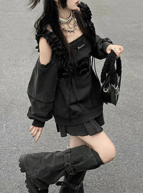 Conjunto de ropa punk de Harajuku: vestido y calentadores de piernas