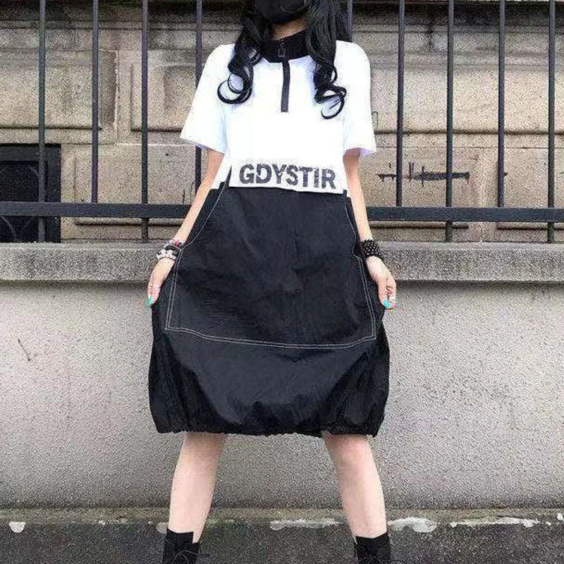 Harajuku Lockeres Reißverschlusskleid 