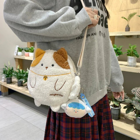 Bolso de hombro con forma de gato de peluche kawaii