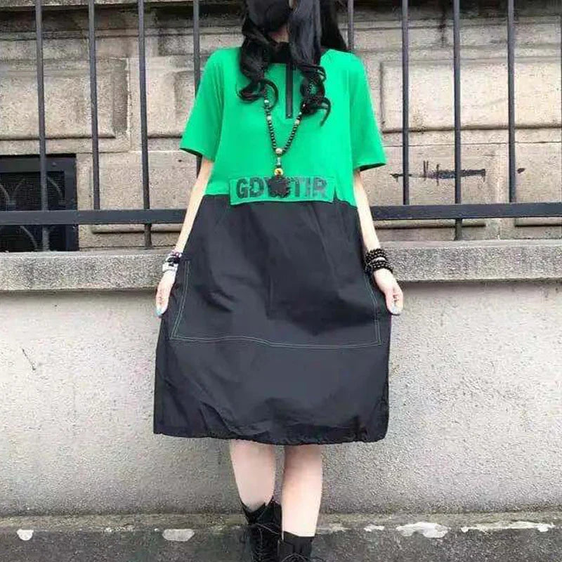 Vestido holgado con cremallera de estilo Harajuku 