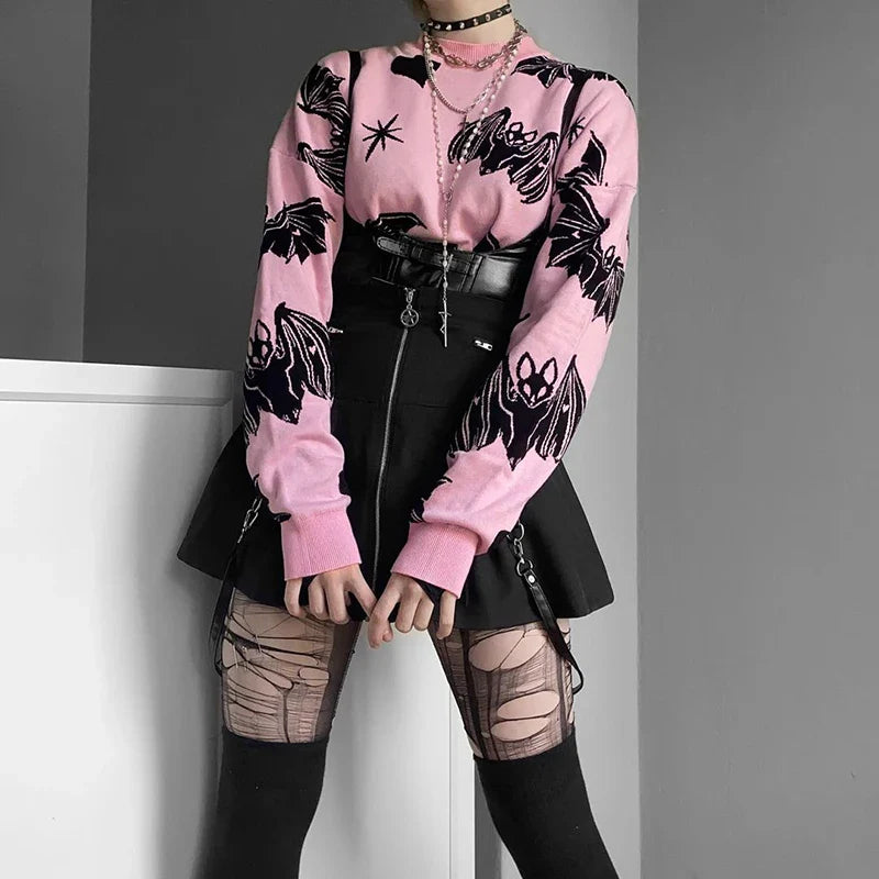 Rosa Fledermaus Y2K Gothic Pullover