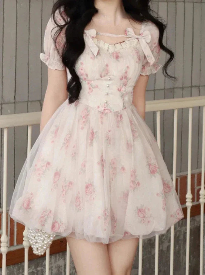 Cute Korean Floral Mini Dress