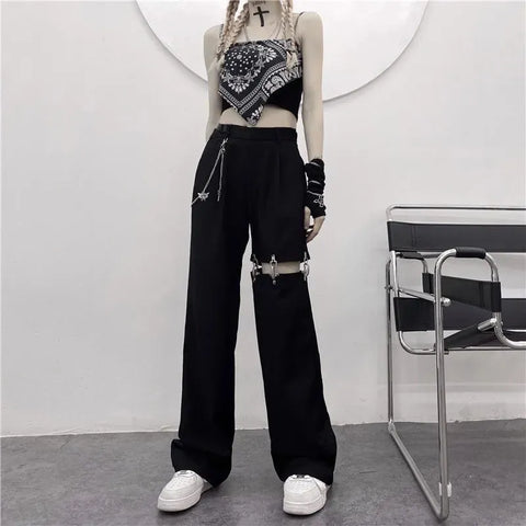 Pantalones góticos de estilo harajuku con cadena