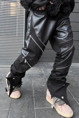 Pantalones de cuero punk oscuro