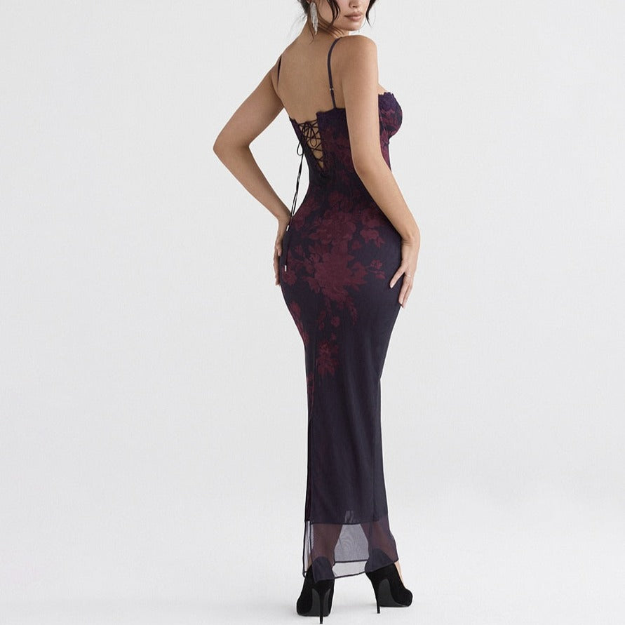 Lottie -Floral Print Cocktail Evening Maxi Bodycon Dress