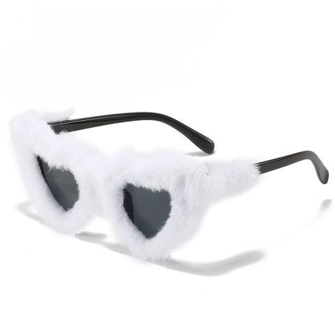 Gafas de sol retro de peluche con forma de corazón