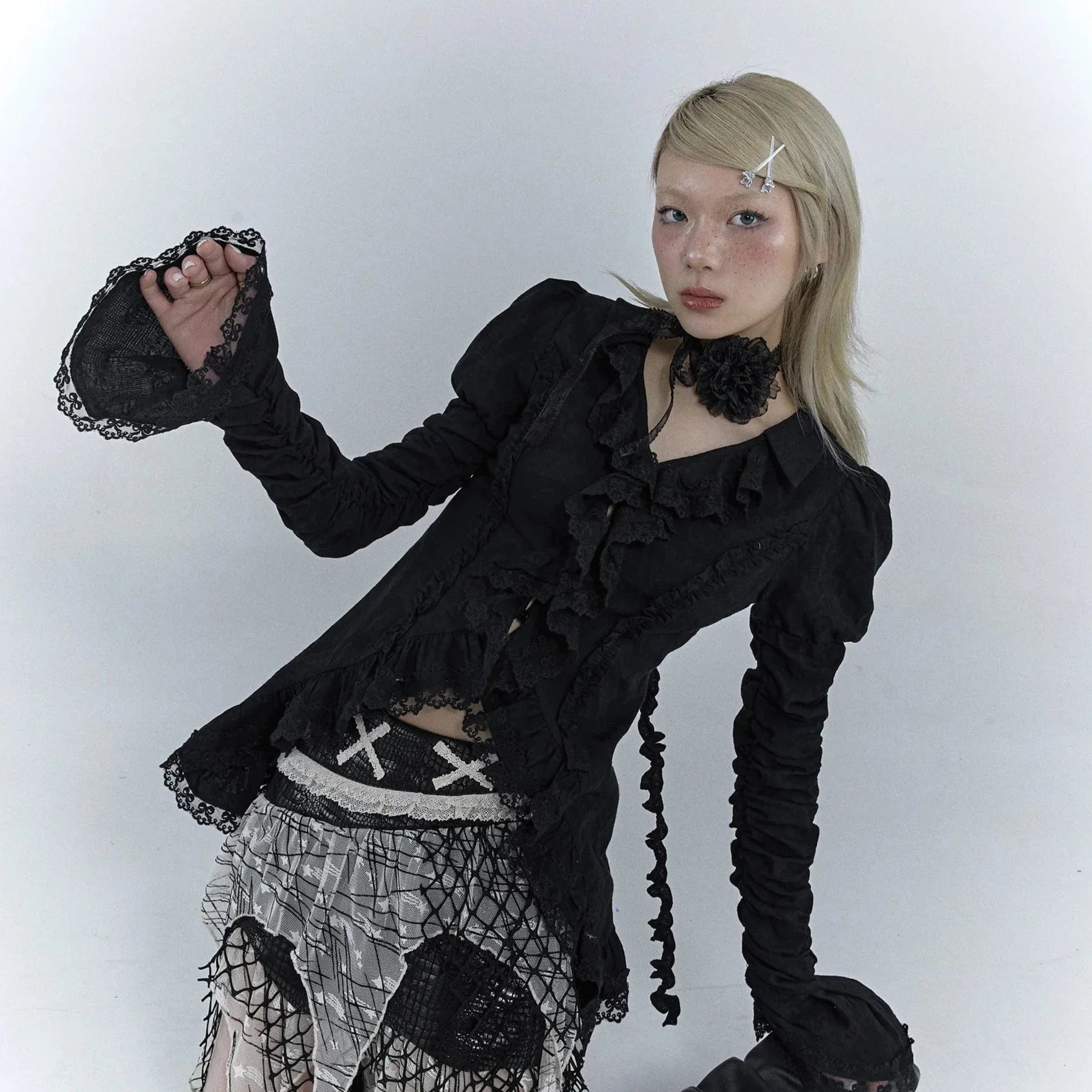 Gothic Lace V-Neck Blouse