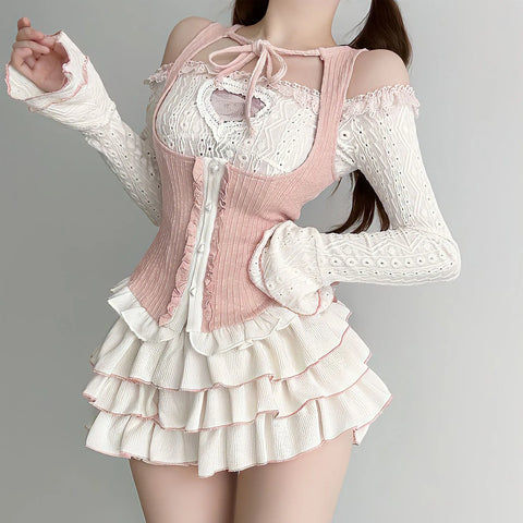 Y2K Kawaii Outfit Set – Bluse &amp; Minirock