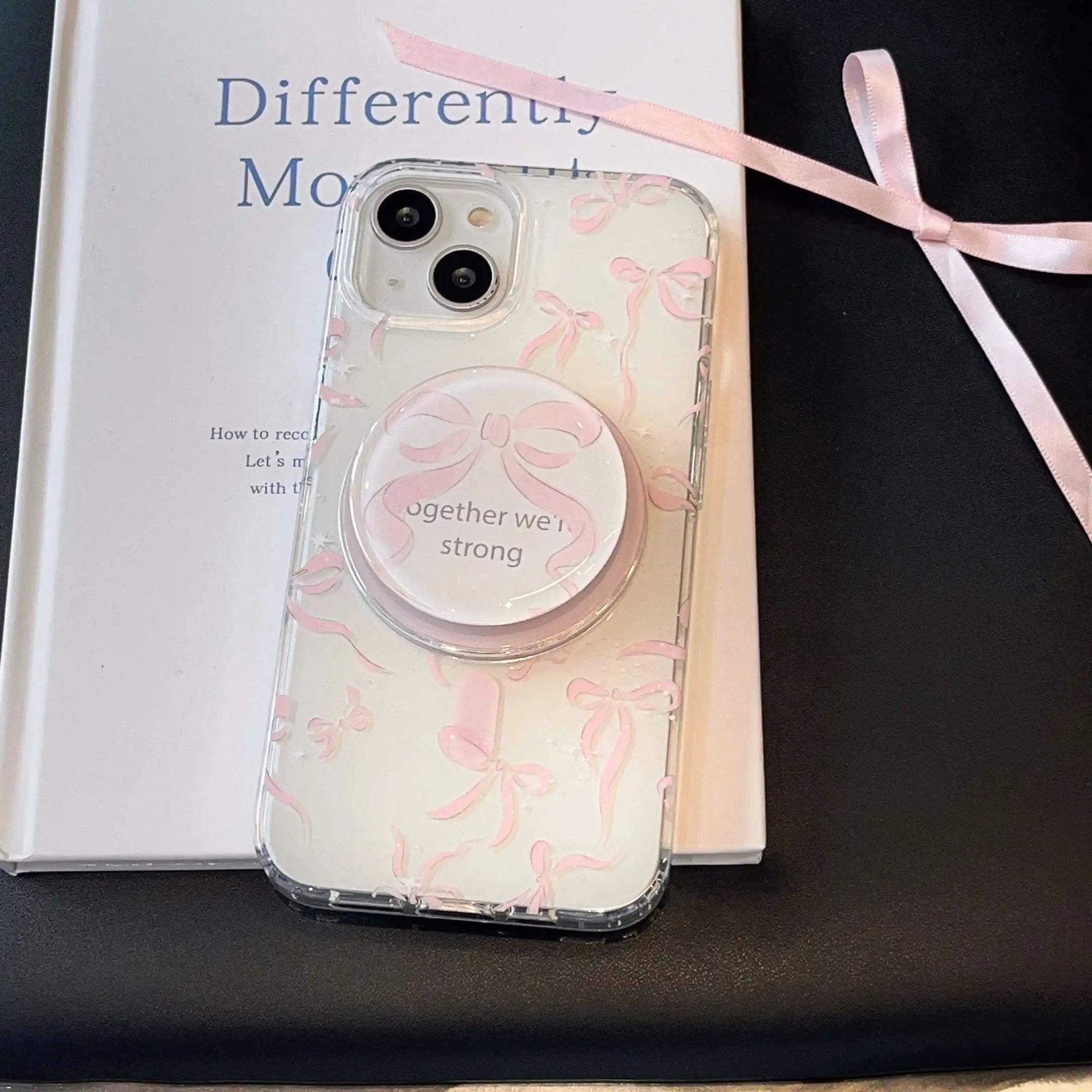 Cute Pink Bow Magnetic Grip Phone Case