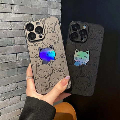 Funda para iPhone con diseño de gato con purpurina