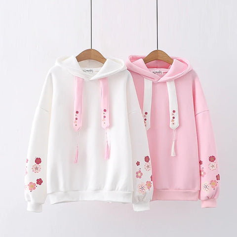 Sudadera con capucha de vellón Sakura Kawaii