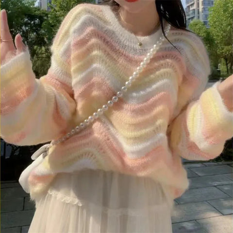 Koreanischer Regenbogen-Strickpullover