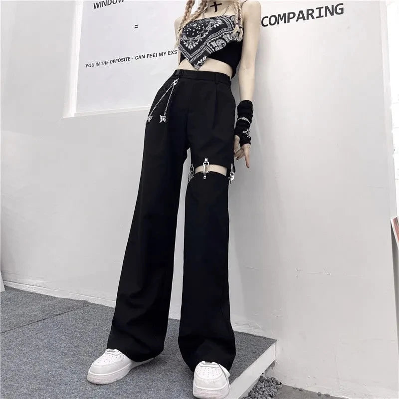 Pantalones góticos de estilo harajuku con cadena