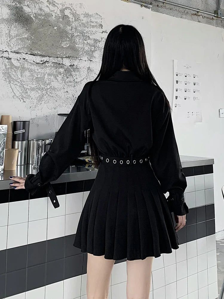 Koreanisches Gothic-Plissee-Hemdkleid 