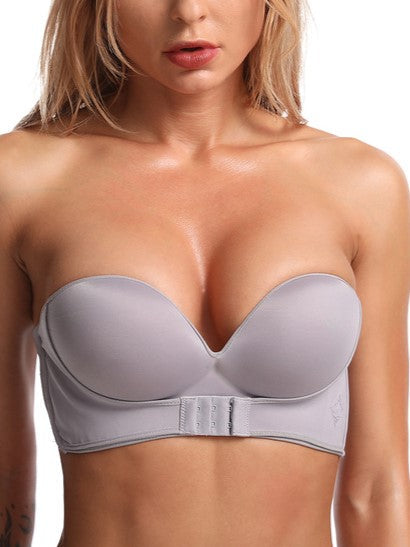 Sujetador push-up invisible sin tirantes con hebilla frontal, antideslizante, sin aros, color plateado