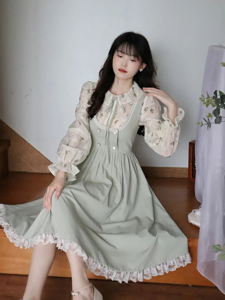 Elegant Vintage Outfit Set - Dress & Blouse