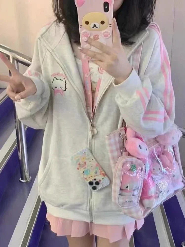 Suéter con cremallera kawaii de estilo harajuku