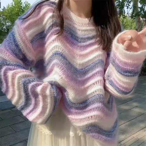 Koreanischer Regenbogen-Strickpullover