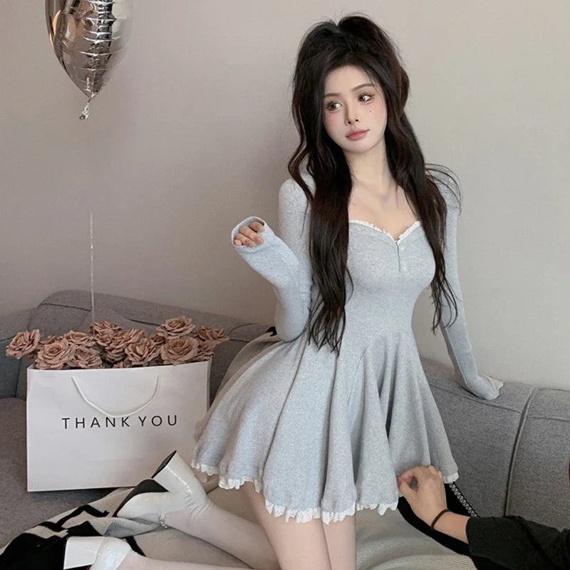Cute Korean Long Sleeve Dress – Kroyy