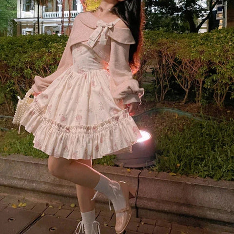 Cute Lolita Outfit Set - Knit Jumper & Mini Dress