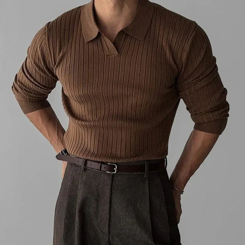 Rowan - Men's Ribbed Knitted Polo Top