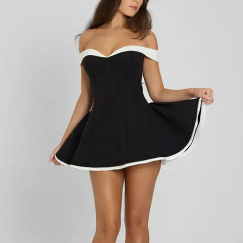 Elinda - Black Off Shoulder Mini A-Line Dress