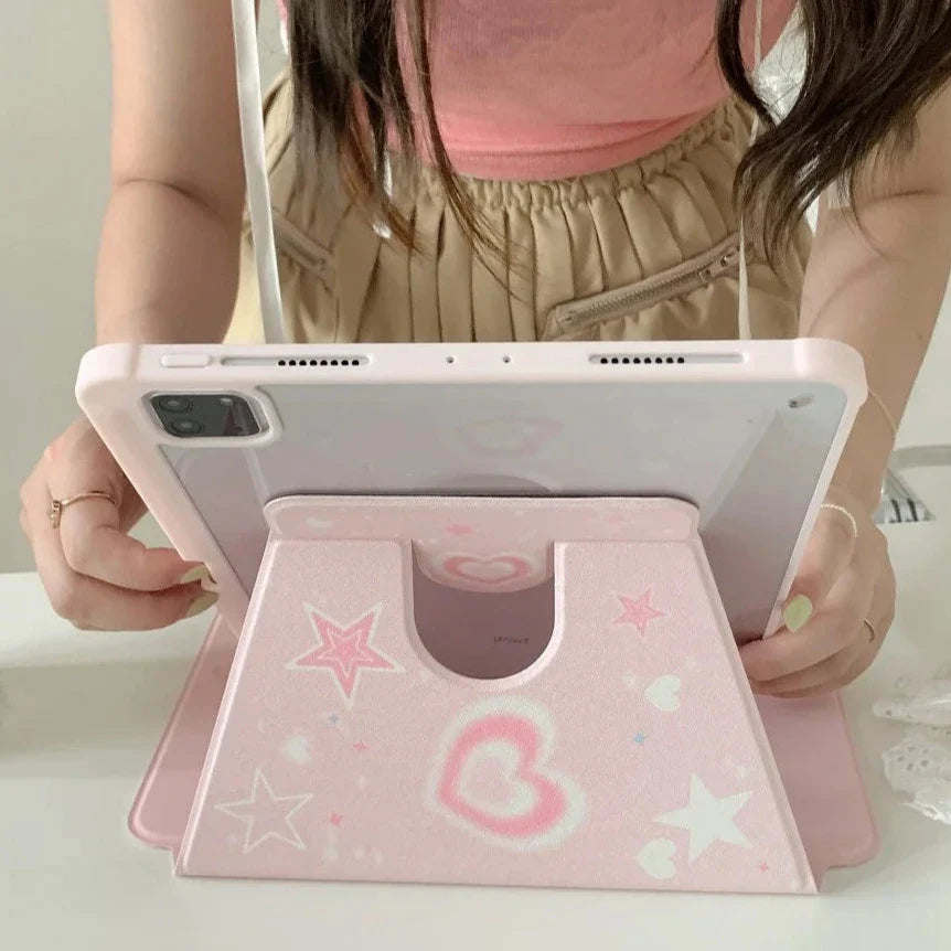 Bonita funda para iPad con forma de corazón rosa