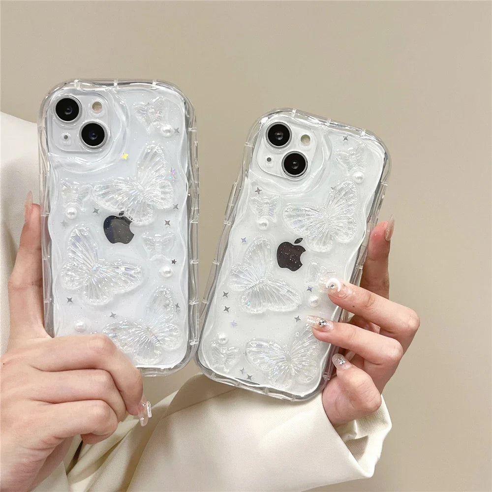 Bonita funda transparente para iPhone con forma de mariposa