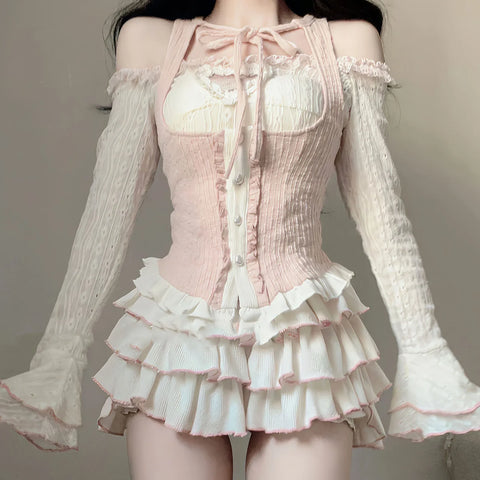 Y2K Kawaii Outfit Set – Bluse &amp; Minirock