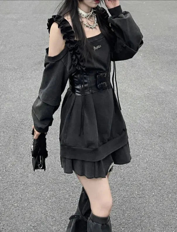 Conjunto de ropa punk de Harajuku: vestido y calentadores de piernas