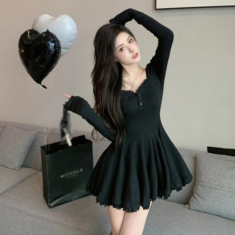 Lindo vestido coreano de manga larga